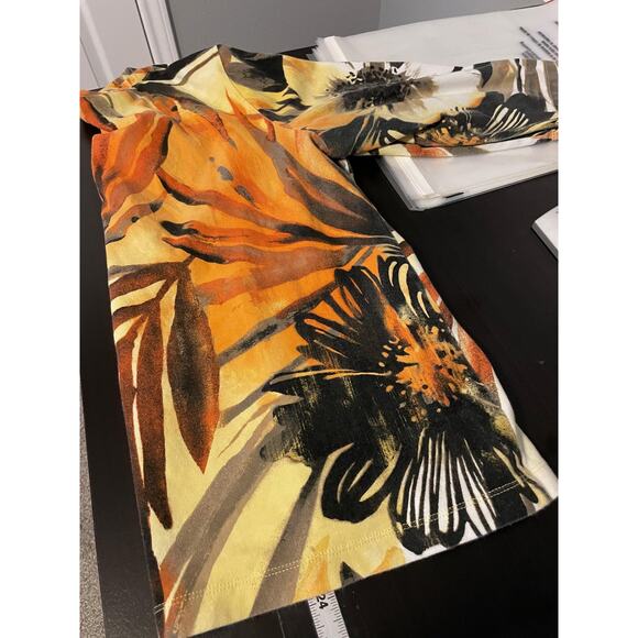 Chicos Shirt Womens 3 US XL Orange Black Floral 3/4 Sleeve Tropical Artsy - Picture 6 of 7